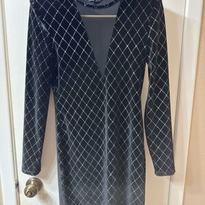 SHEIN Black Long Sleeve Dress with Silver Diamond Pattern